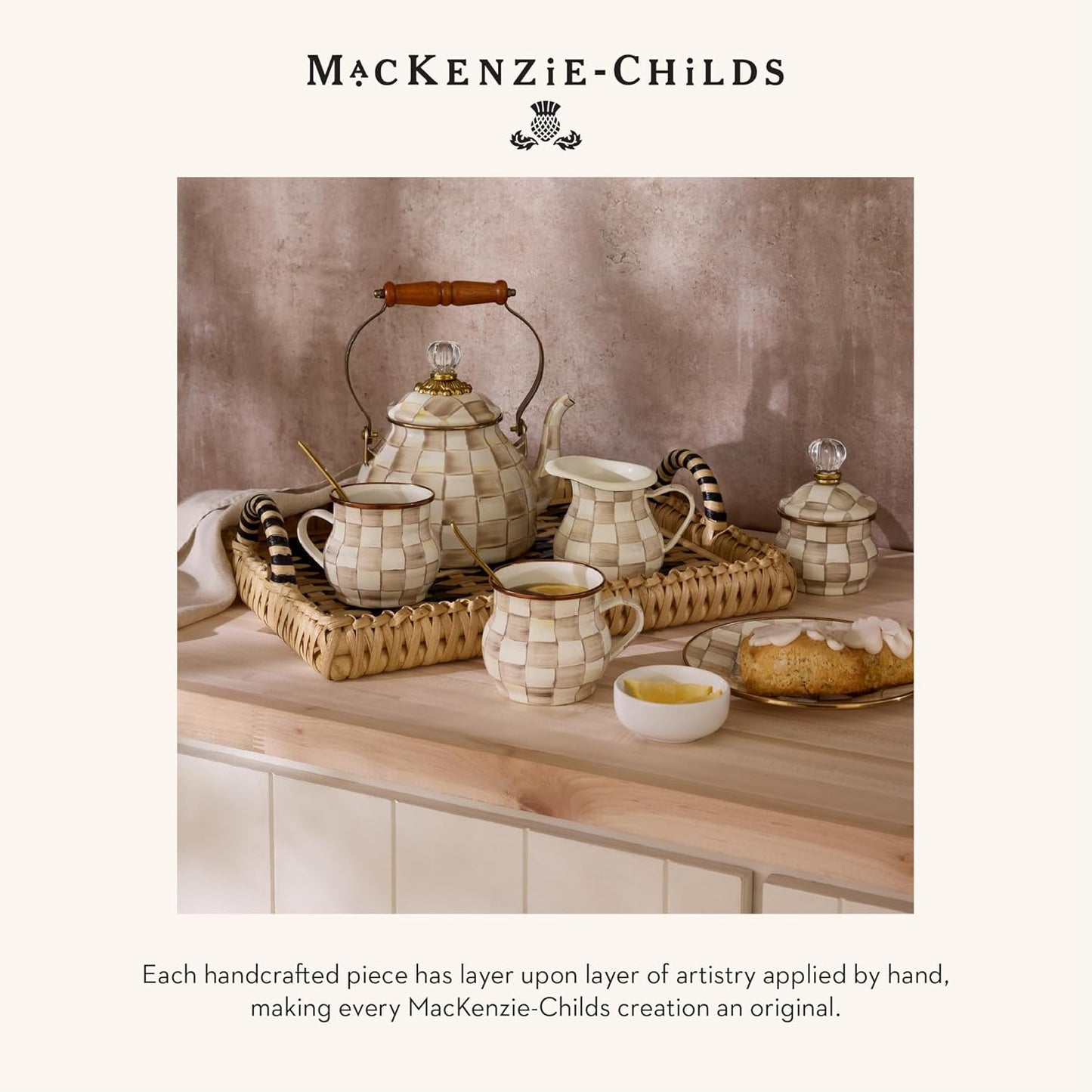 MACKENZIE-CHILDS Kitchen Ladle, Silicone Ladle Spoon for Cooking, Brown-and-White Mocha Check - Culinary Roots