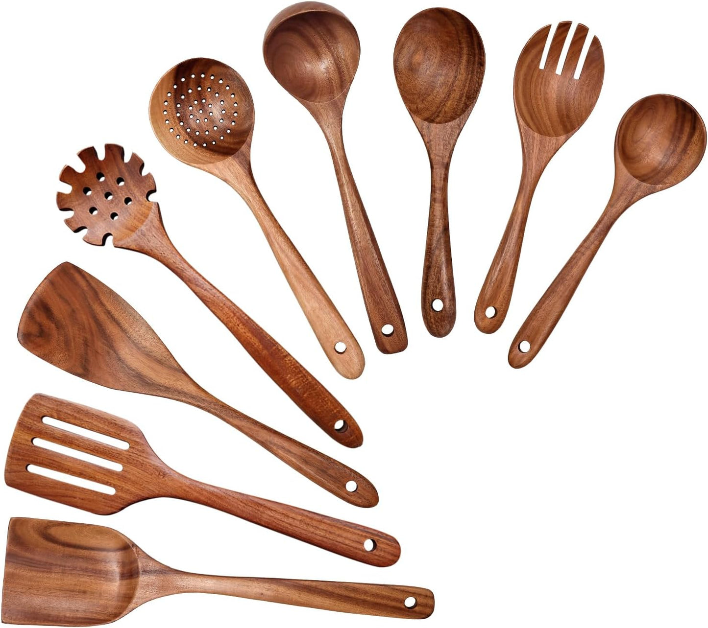 Wooden Spoons for Cooking 9 Pieces Set, Teak Wooden Kitchen Utensil Set, Wooden Cooking Utensils Spoons, Spatulas, Heat-Resistant, Lightweight & Durable, Perfect for Non-Stick Cookware - Culinary Roots