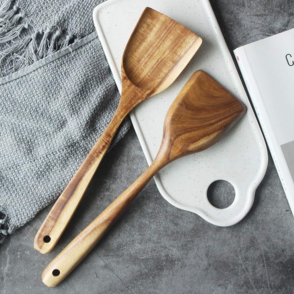 FJNATINH Large Wooden Wok Spatula, 13 Inch Natural Teak Long Handle Turner Coated Natural Resin, Handmade for Non-stick Cookware - Culinary Roots