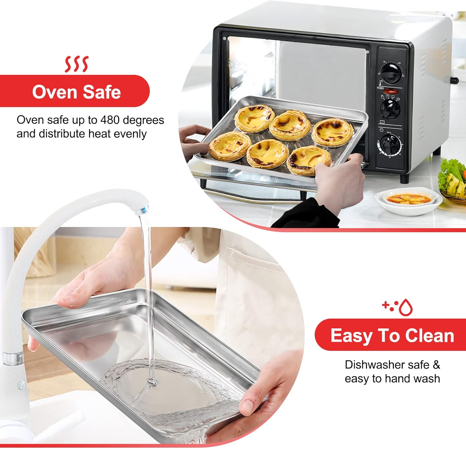 Baking Sheet, Stainless Steel Cookie Sheet Baking Pan Tray for Toaster Oven Size 9 x 7 x 1 Inch, Non Toxic & Healthy, Mirror Finish & Easy Clean, Dishwasher Safe - Culinary Roots