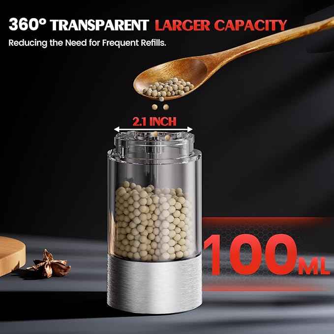 Salt and Pepper Grinder Set- Automatic Battery Pepper Mill Shakers Gifts for Men Dad, Adjustable Coarseness Upgraded Larger Capacity with Led Kitchen Essentials for New Home Housewarming