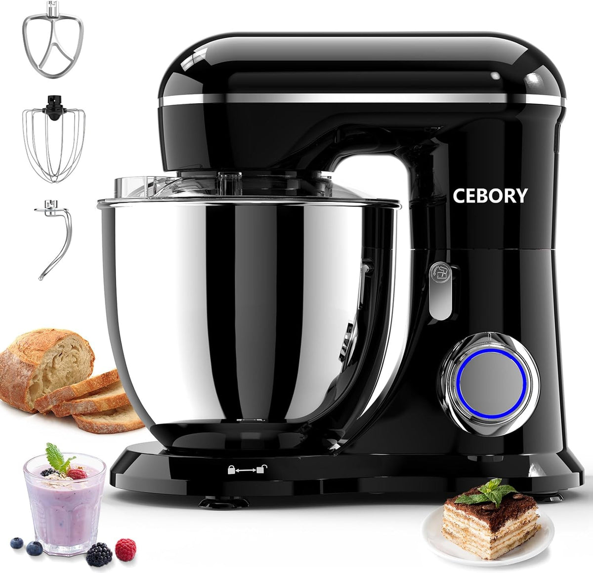 3-IN-1 Electric Stand Mixer, 6.5QT Bowl 660W 10-Speed Kitchen Mixer, Household Food Mixers include Dough Hook, Beater and Whisk, Bread Cake Mixer for Baking and Most Home Cooks, Black