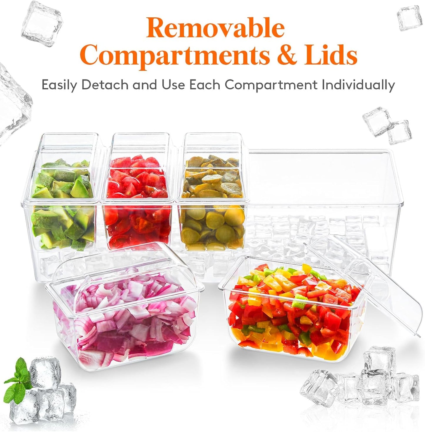 Lifewit 3 Pack Taco Bar Serving Set for Party with Containers(2.5 Cup)&Components,Large Ice Chilled Condiment Caddy Organizer, Garnish Serving Tray Platter for Mimosa Bar Accessories,Fruit,Salad,Food