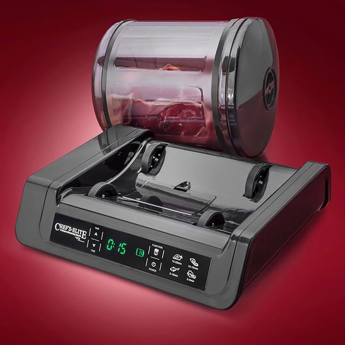 STX International Chef's Elite Vacuum Marinator & Tumbler | Marinate Meat & Vegetables in 15 Minutes | Adjustable Timer | Auto Shut-Off | Meat Tenderizer Included