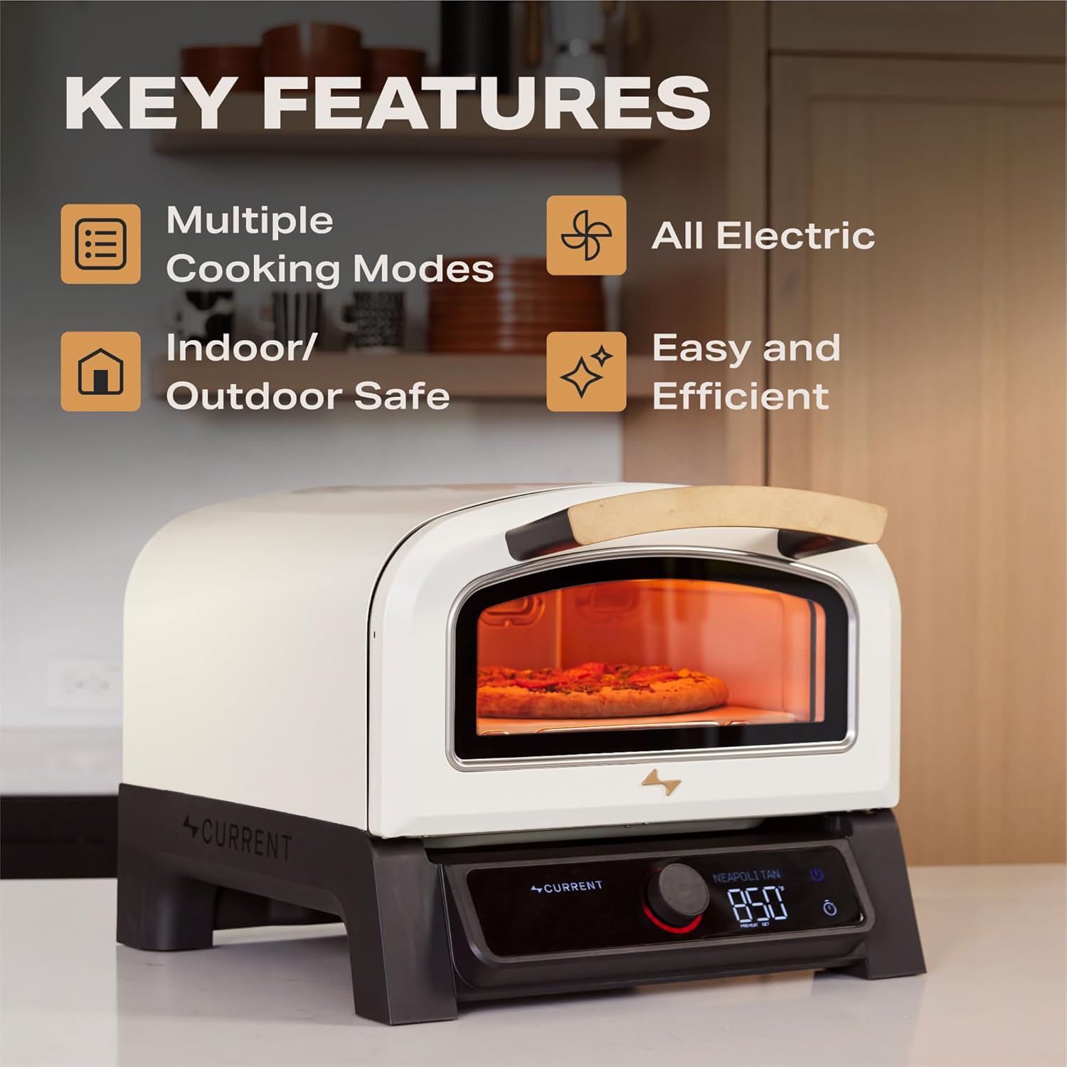 Current® Model P Smart Electric Pizza Oven, 12-Inch, 850°F Max, 5 Cooking Modes, App Connectivity for Temperature Monitoring & Custom Cooking Times, Compact for Indoor & Outdoor Use, Beige - Culinary Roots