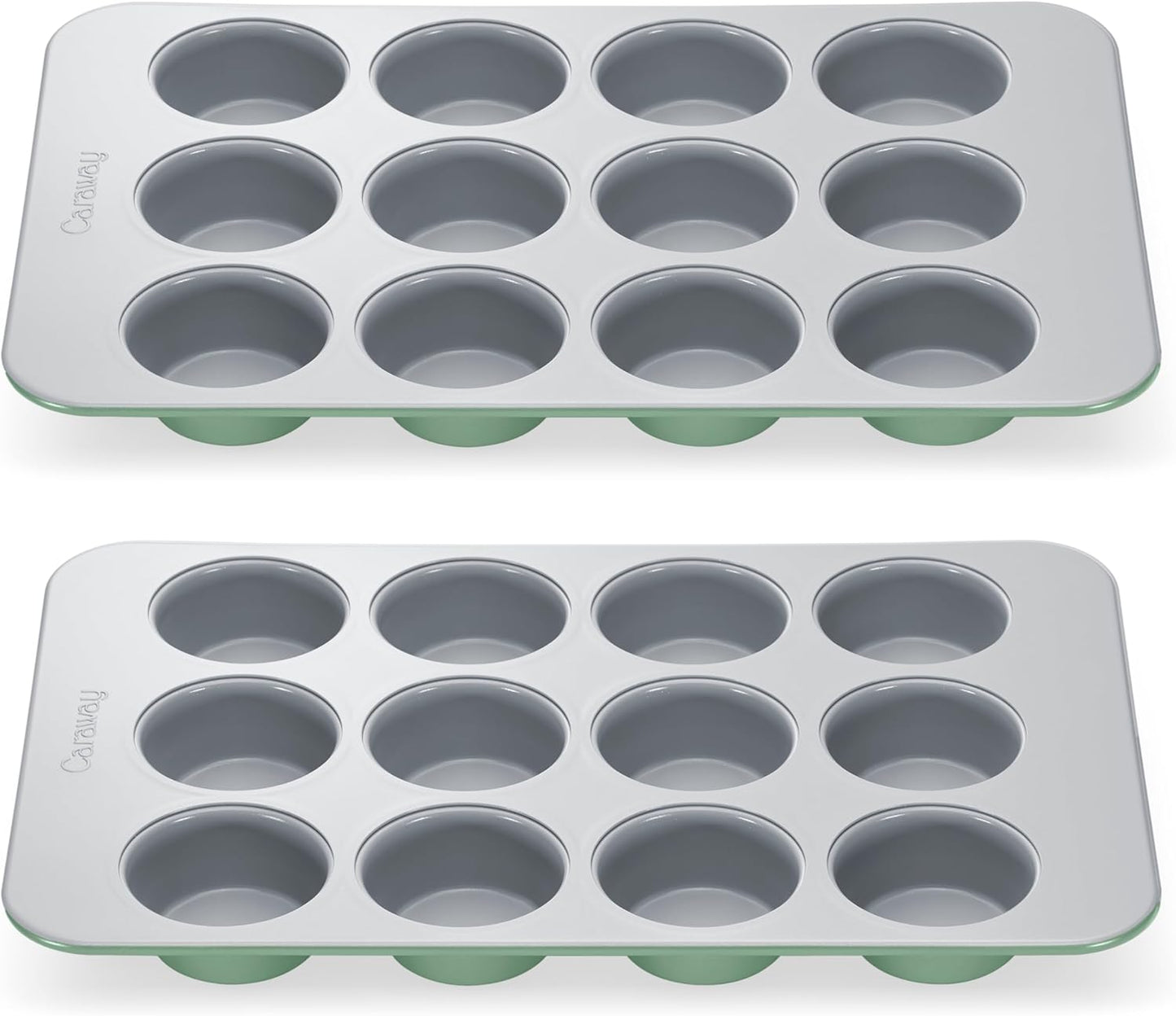 Caraway Non-Stick Ceramic 12-Cup Muffin Pan Duo - Naturally Slick Ceramic Coating - Non-Toxic, PTFE & PFOA Free - Perfect for Cupcakes, Muffins, and More - Sage - Culinary Roots