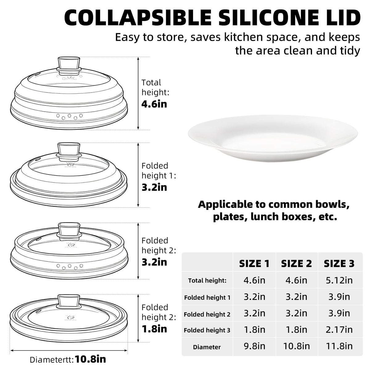 Microwave Splatter Cover Glass Cover Guard Lid with Collapsible Silicone for Food Pot Plate Cover 10.8 inch Dark Green