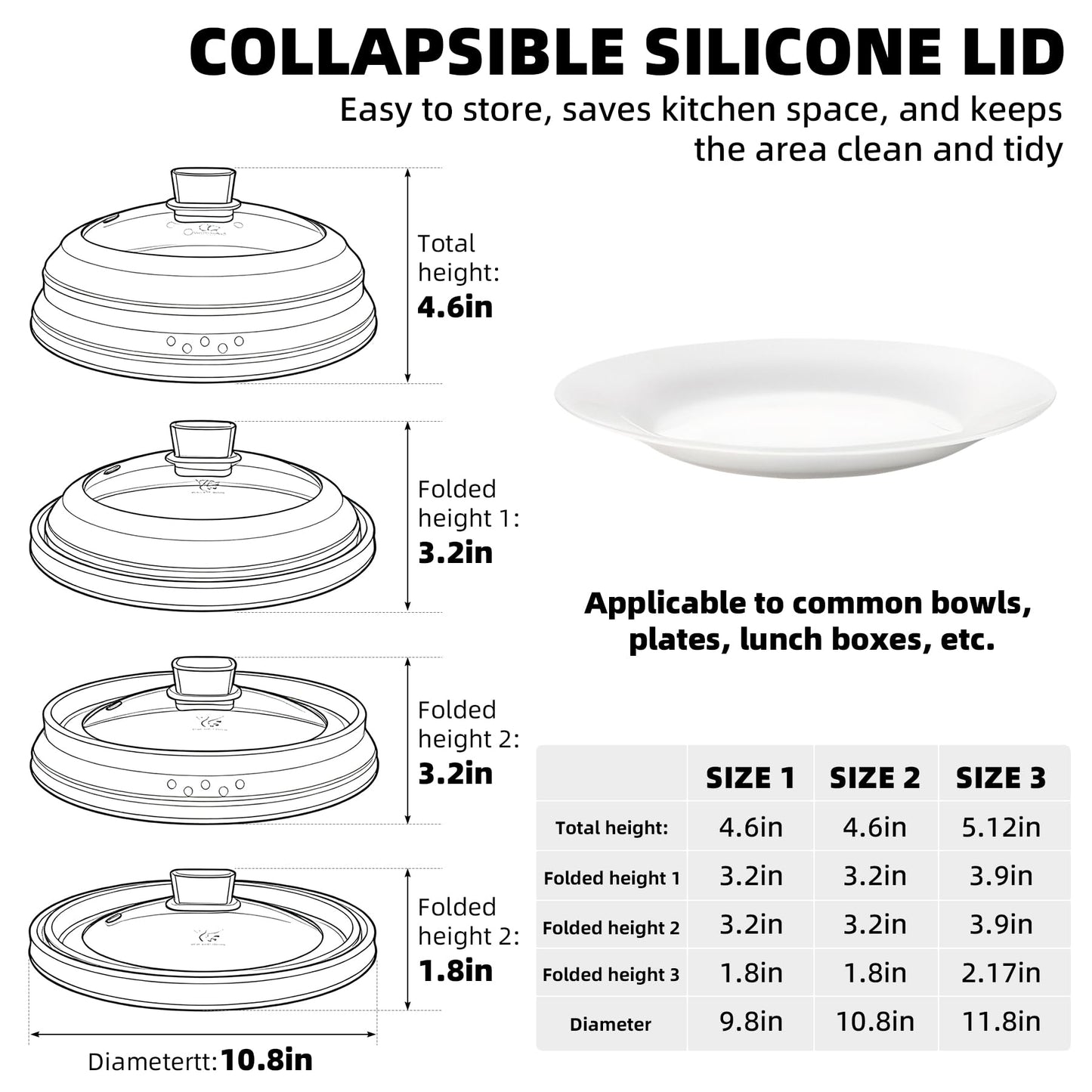 Microwave Splatter Cover Glass Cover Guard Lid with Collapsible Silicone for Food Pot Plate Cover 10.8 inch Blue