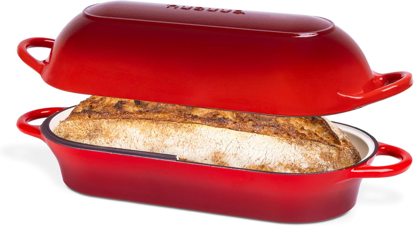 Enamelled Cast Iron Bread Loaf Pot – Dutch Oven For Sourdough Bread Baking – Oven Safe Non Stick Bread Pot – Rectangular, Red, 34cm x 16cm – by Nuovva - Culinary Roots