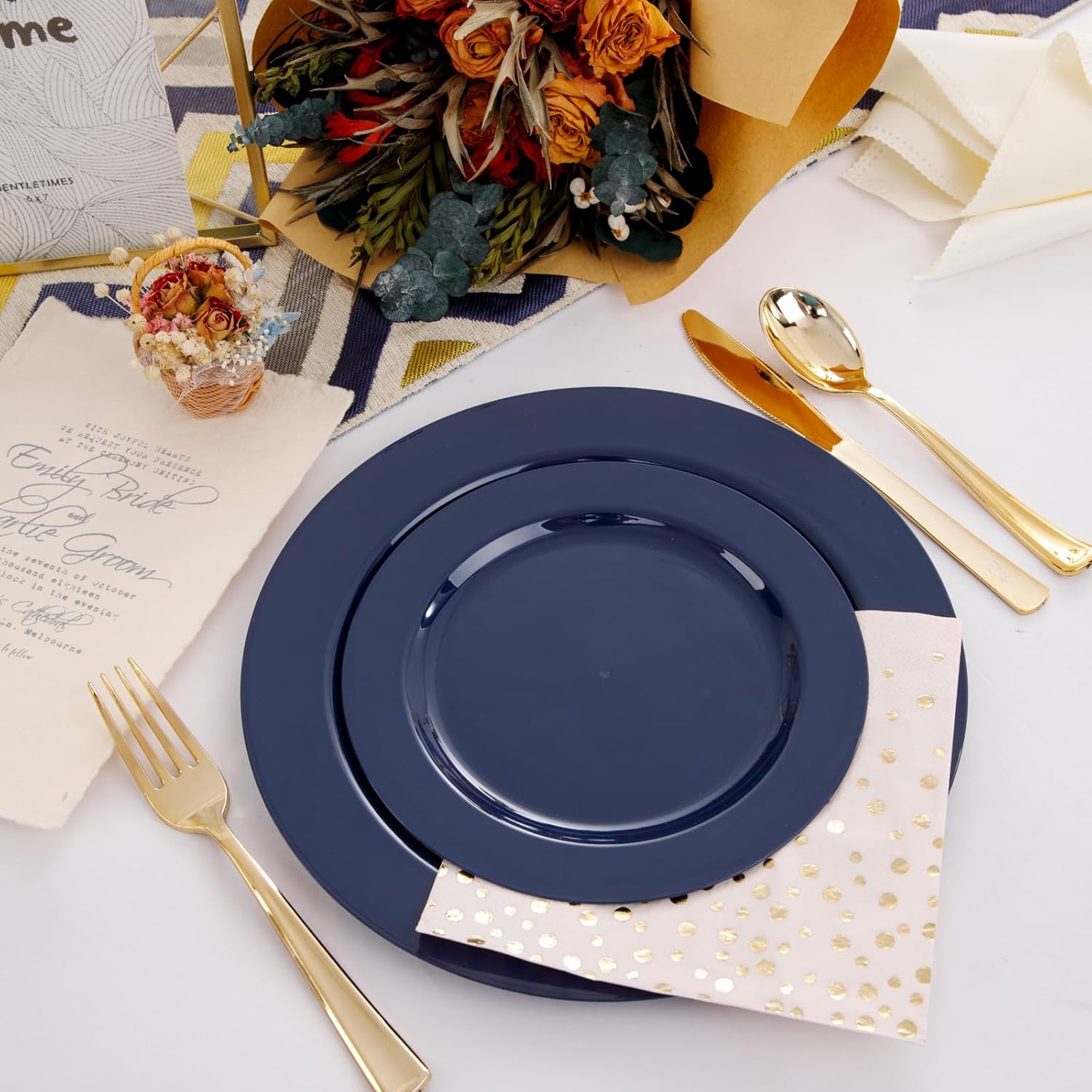 FLOWERCAT 60PCS Blue Plastic Plates - Heavy Duty Blue Plates Disposable (10.25" & 7.5") - serve for 30guest Birthday Party/Wedding/Father's Day/Memorial Day/Graduation - Culinary Roots