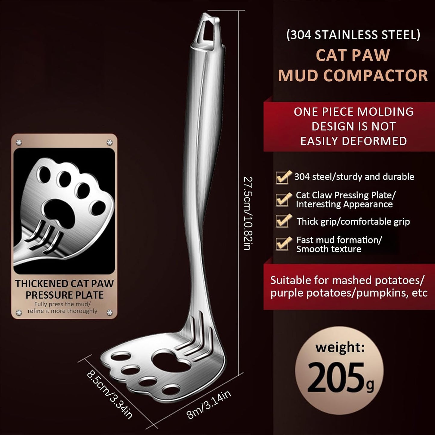 Mashed Potato Masher, Bean Smasher with Stainless Steel Handle, Heavy Duty Meat Masher Triturador de Papas para Pure, Suit for Potato, Guacamole, Fruits, Avocado, Bean and More - Culinary Roots