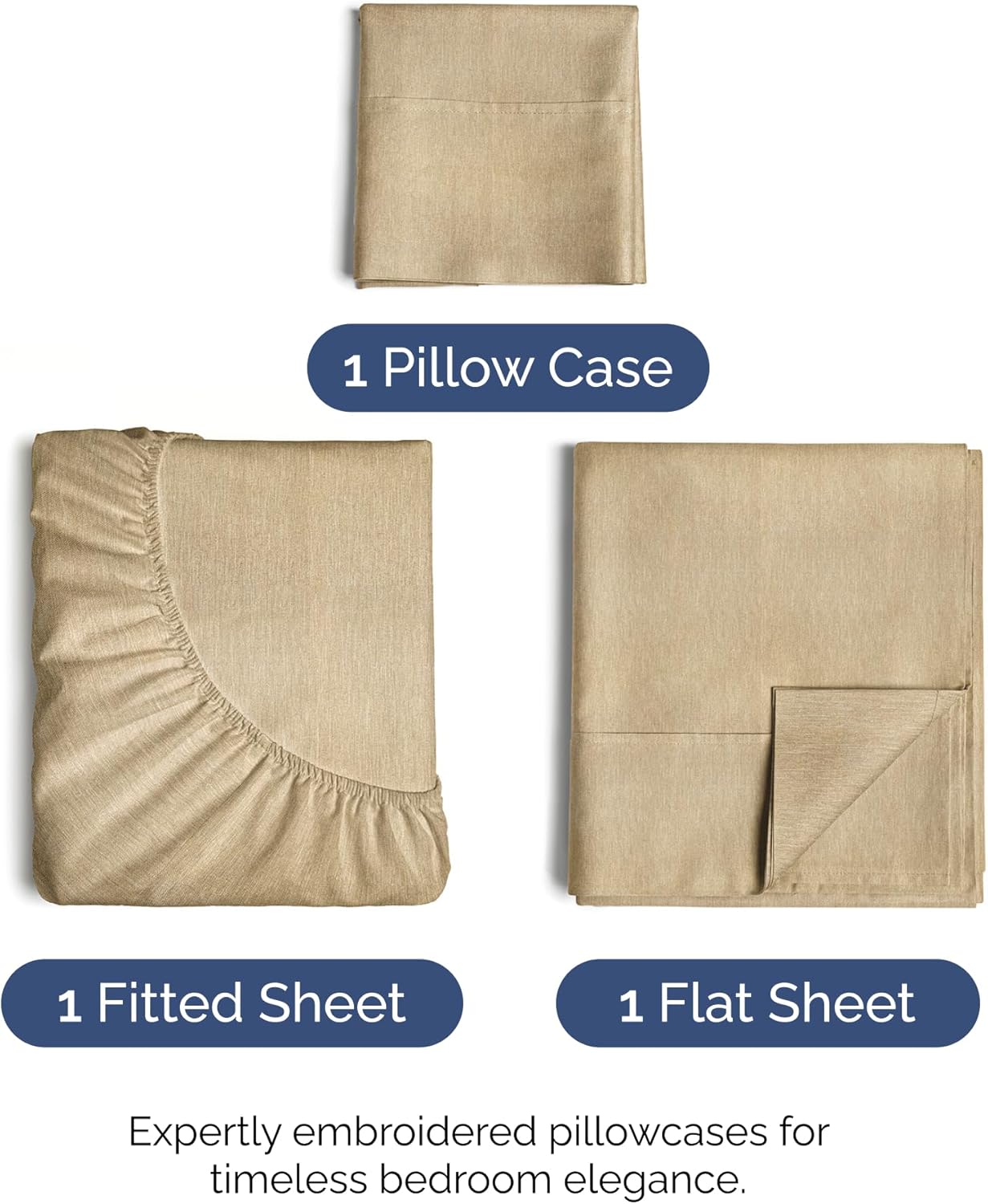 Twin XL Size 3 Piece Sheet Set - Comfy Breathable & Cooling Bed Sheets Set - Hotel Luxury Bedding for Women, Men, Kids, Teens, Boys & Girls - Deep Pockets, Soft & Wrinkle Free - Tan (Heathered Sheets)