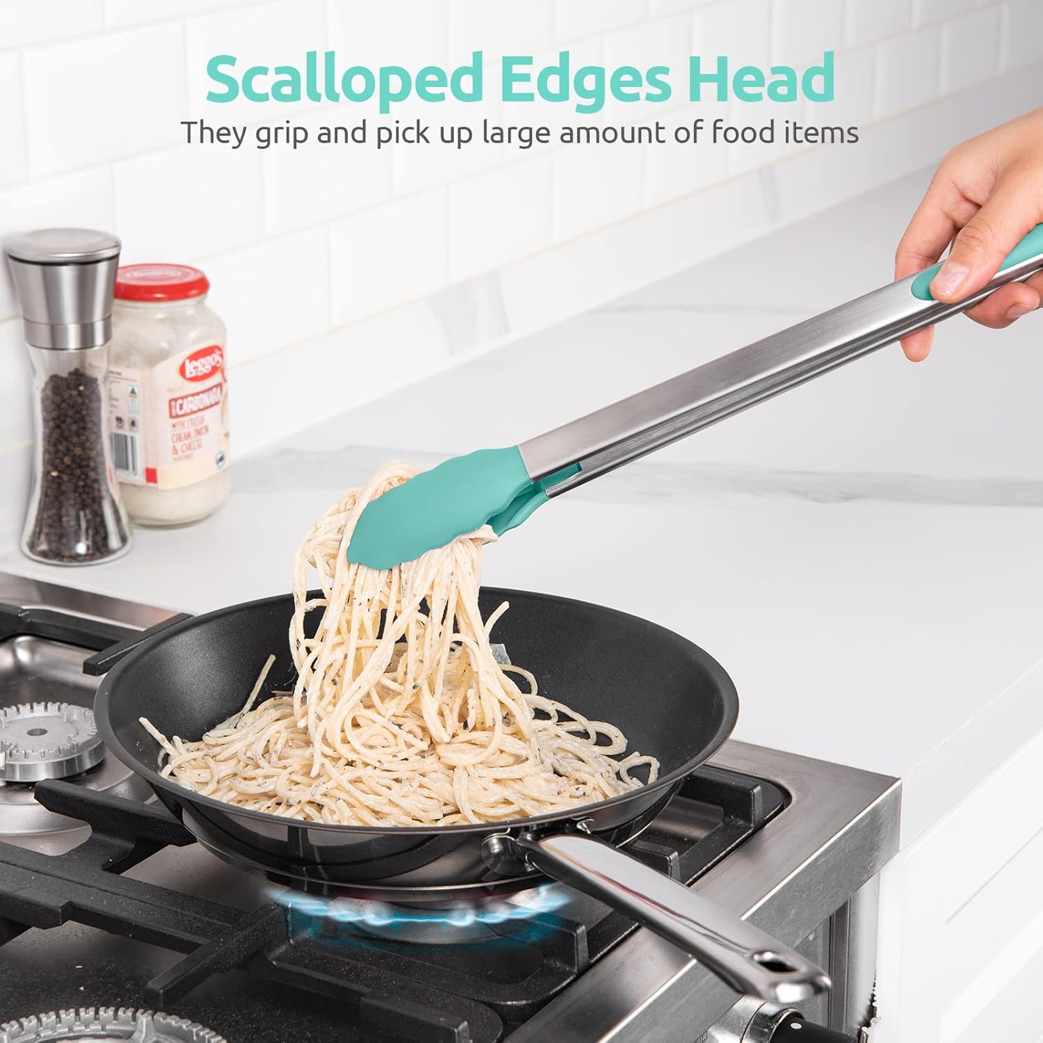 600ºF Heat Resistant Kitchen Tongs: U-Taste 16 in Extra Long Large Silicone Cooking Tong with Sturdy Non Stick Rubber Tips & Non Slip Silicon Coated 18/8 Stainless Steel Handle for Grill BBQ(Aqua Sky) - Culinary Roots
