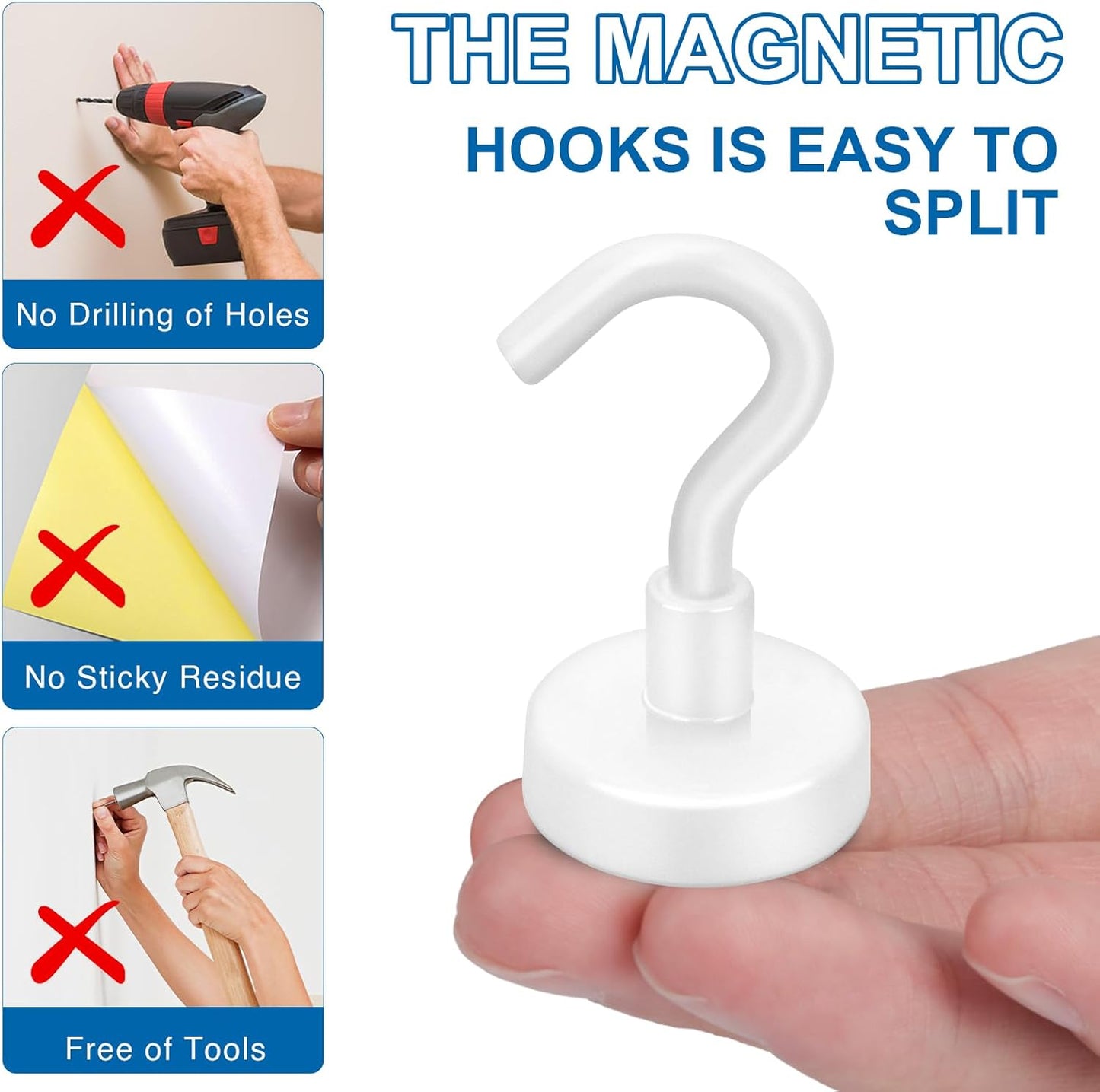 LOVIMAG Magnetic Hooks for Cruise Cabins, Cruise Essentials Must Haves, Cruise Magnets, Magnetic Key Holder, Strong Magnetic Hooks for Hanging, Fridge, Grill -12 Pack, 110lbs, White