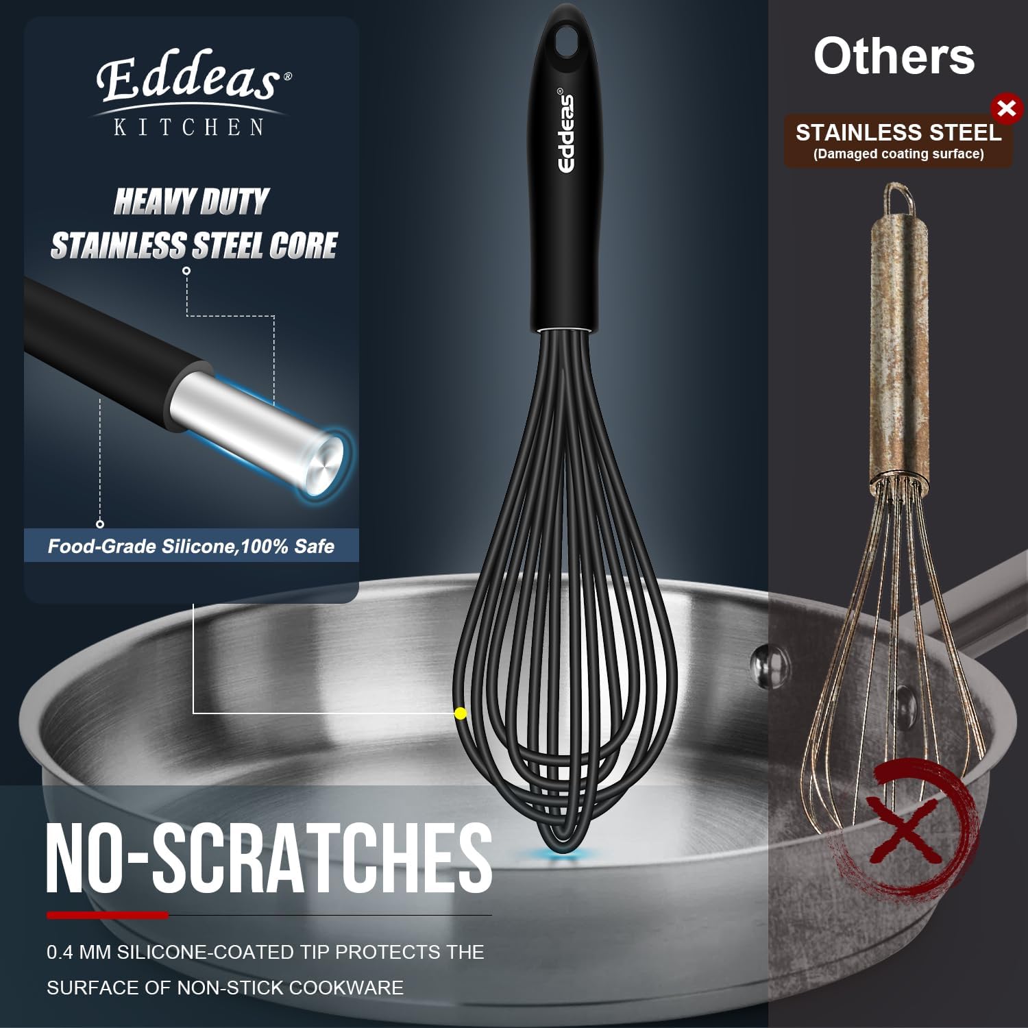 Whisks For Cooking - 500 °F Heat Resistant Silicone Whisk, Heavy Duty 7",9"&11inch Non-Scratch Balloon Kitchen Wisk tool Set, for cooking Wisking, Blending, Beating, Stirring, 3 Piece Black - Culinary Roots