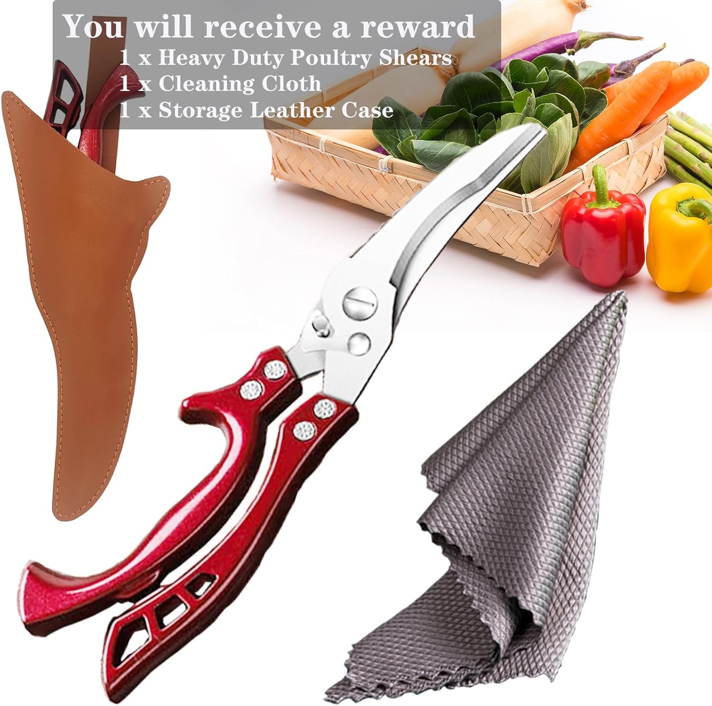 Heavy Duty Kitchen Shears by ANDONG, Kitchen Scissors,Stainless Steel Poultry Shears Heavy Duty Professional, Red - Culinary Roots