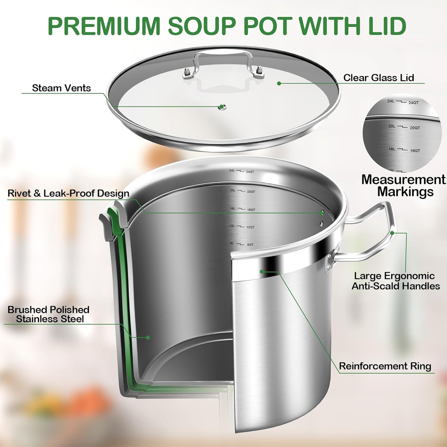 Large Stainless Steel Stock Pot with Lid – 24 Quart (6 Gallon) Heavy-Duty Cooking Pot for Soup, Stew, Pasta – Commercial & Home Use, Easy to Clean - Culinary Roots