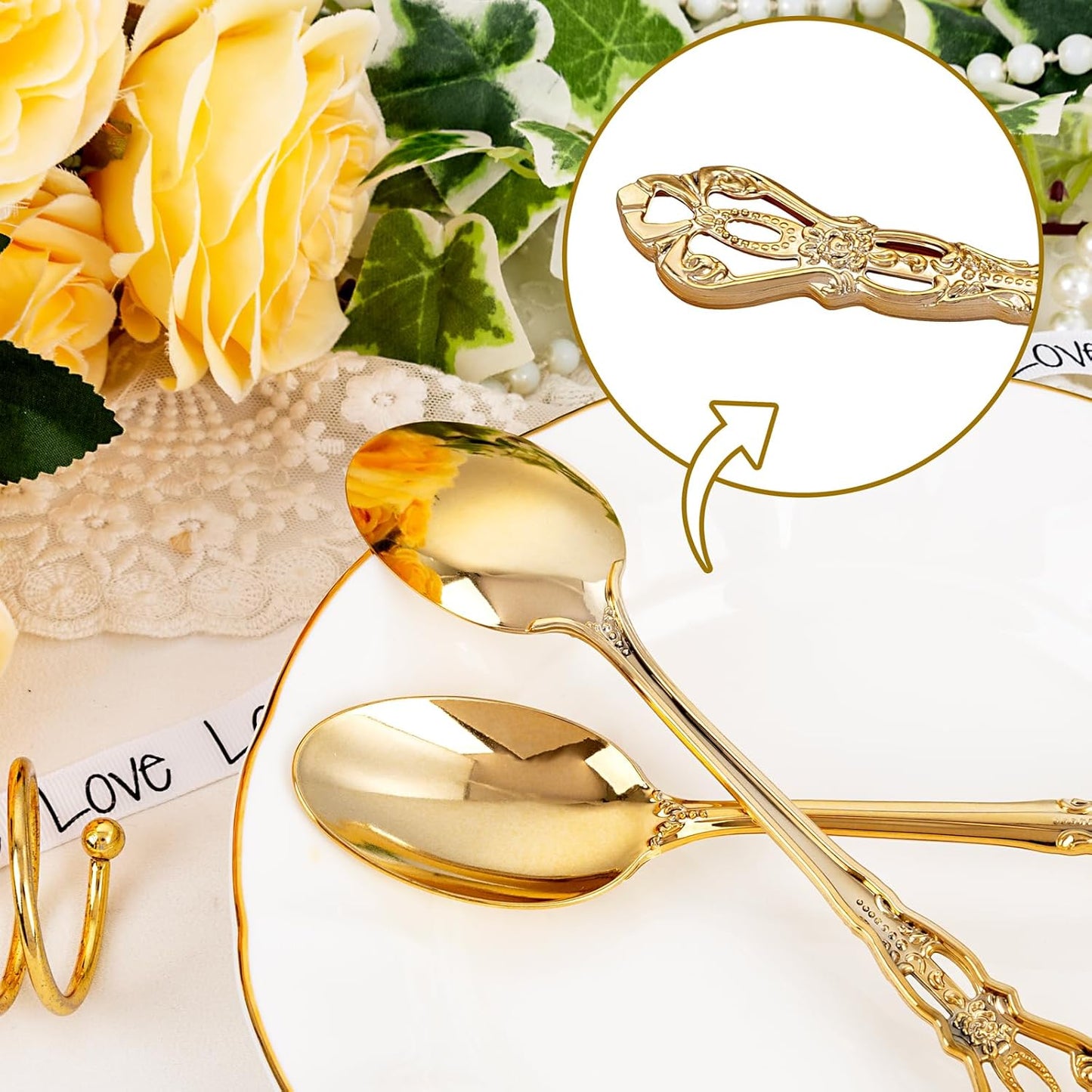 150PCS Gold Plastic Spoons - Gold Spoons Disposable - 8.1 Inch Heavy Duty Plastic Silverware - Heavyweight Elegant Disposable Utensils for Catering, Parties, Dinners, Weddings