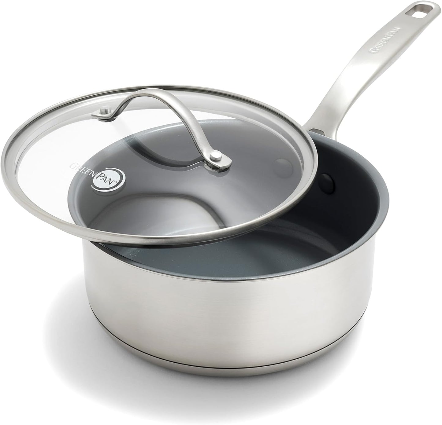 GreenPan Stainless Steel Treviso 2.1QT Saucepan with Lid, Healthy Ceramic Nonstick, PFOA-Free PFAS-Free, Induction, Dishwasher Safe, Oven Safe, Even Heating, Silver - Culinary Roots
