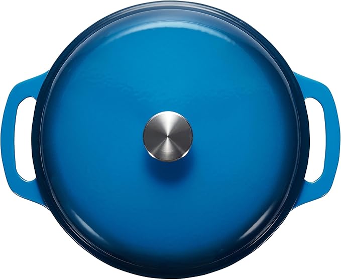Amazon Basics Enameled Cast Iron Dutch Oven Pot with Lid, Oven Safe, Heavy-Duty, Dual Handles for Roasting and Stews, 7.3-Quart, Blue