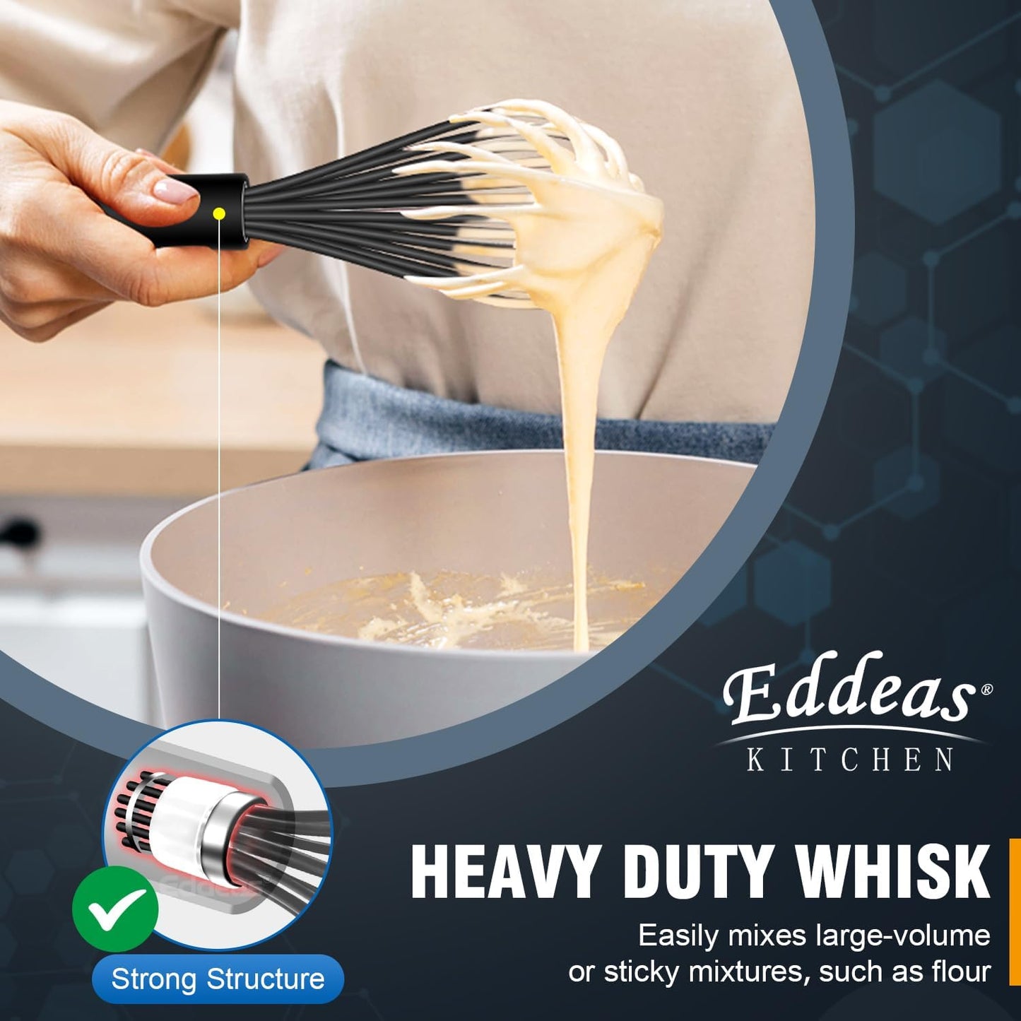 Whisks For Cooking - 500 °F Heat Resistant Silicone Whisk, Heavy Duty 7",9"&11inch Non-Scratch Balloon Kitchen Wisk tool Set, for cooking Wisking, Blending, Beating, Stirring, 3 Piece Black - Culinary Roots