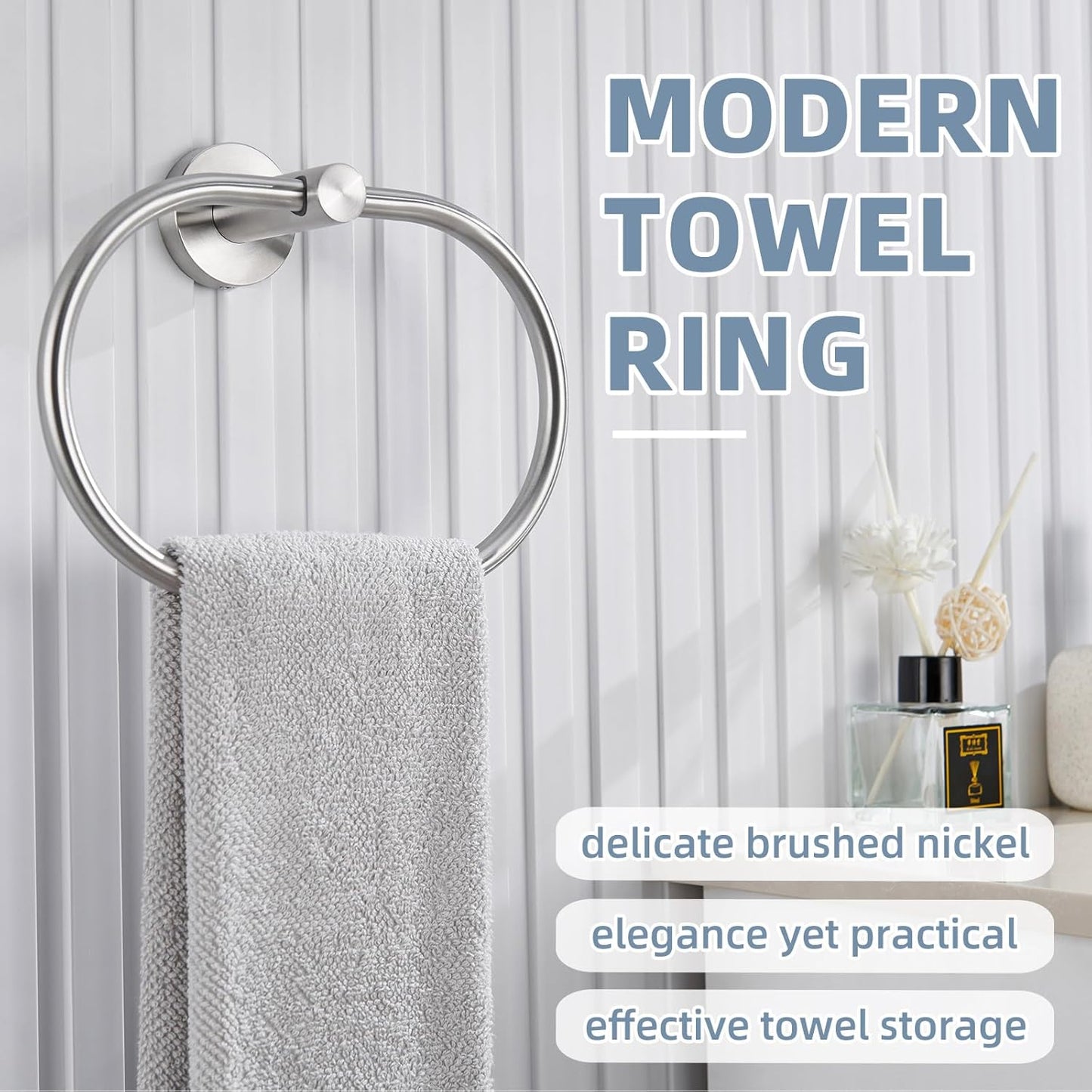 APLusee Oval Towel Ring Brushed Nickel, 304 Stainless Steel Towel Holder for Bathroom Kitchen, Wall Mounted