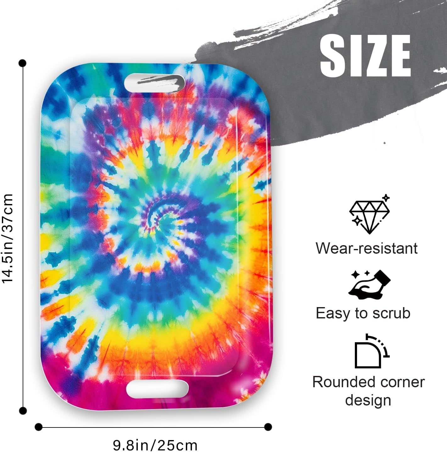 Serving Trays with Handles, 14.5 x 9.8 inch Rectangular Plastic Tray for Restaurant, Kitchen, Tie-Dye Colorful Spiral Patterns