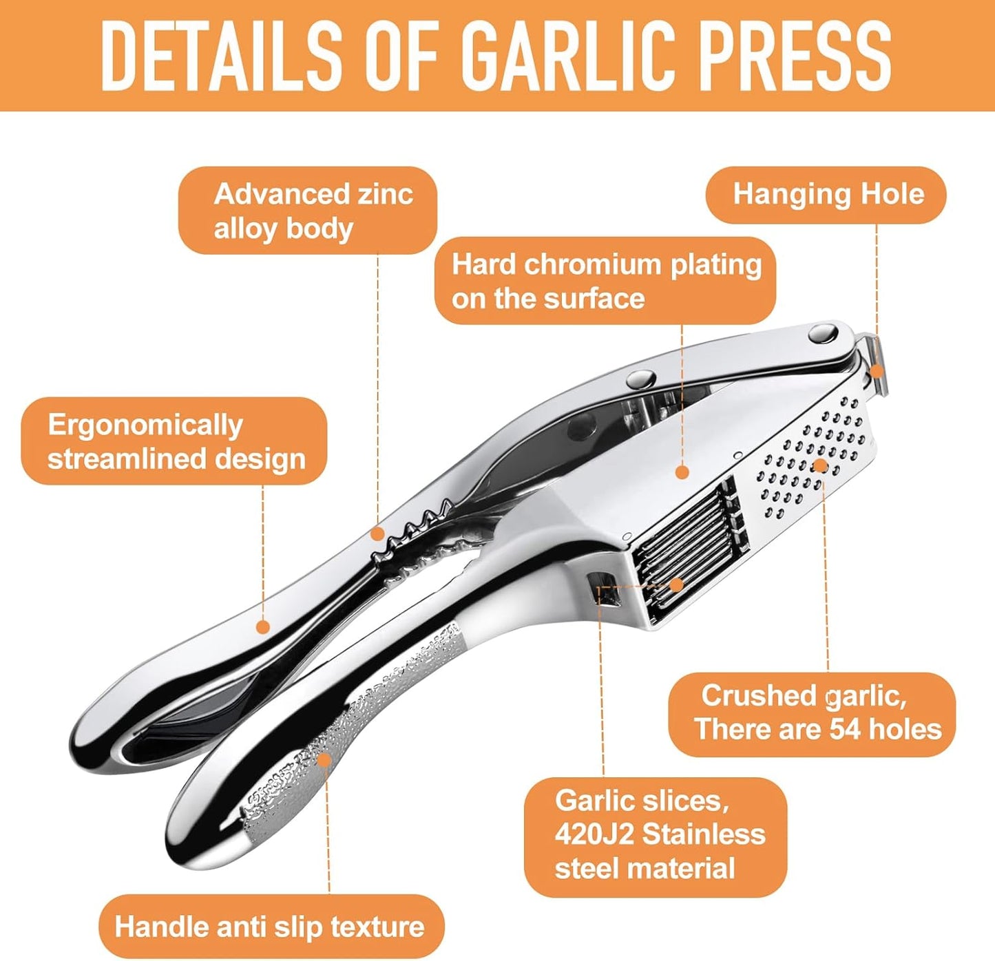 Garlic press and slicer 2 in 1,Effortlessly Crush, Slice, and Mince Garlic,with this Versatile Kitchen Tool - Perfect for Home Cooks and Professional Chefs Alike. (Silvery) - Culinary Roots