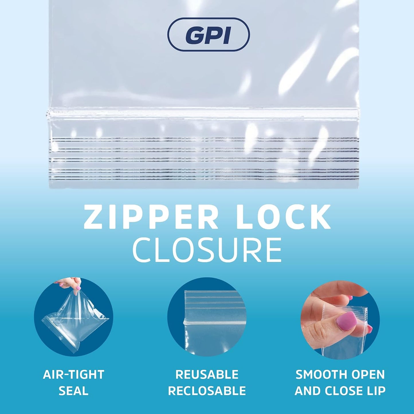 GPI PACK Of 100 , 10"x12" 1 GALLON, CLEAR PLASTIC RECLOSABLE ZIP BAGS,2 mil Thick Poly Baggies With Resealable Zip Top Lock For food, jewelry, medical, and household & office supplies.