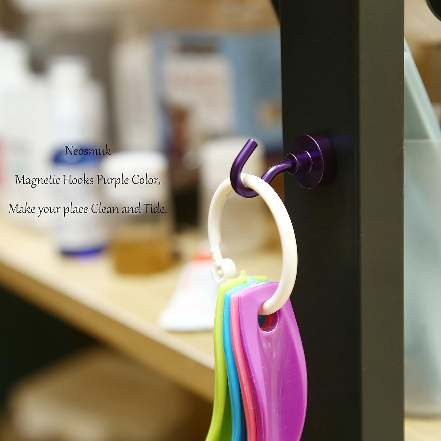 Neosmuk Magnetic Hooks, Cruise Ship Essentials, 30lb+ Heavy Duty Magnetic Hooks for Cruise Cabins, Refrigerator, Grill, Hanging, and Travel | Extra Strong Must-Haves Magnet Hook(Purple,Pack of 12)