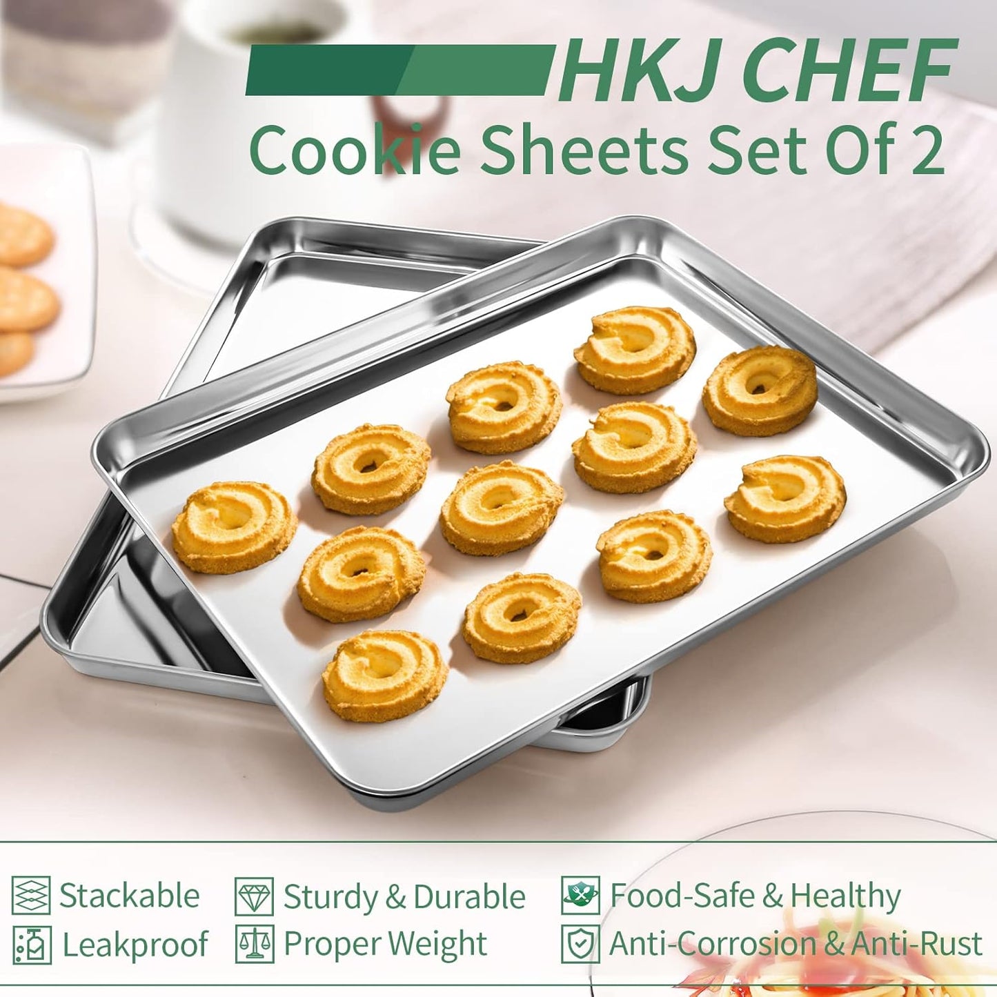 Baking Sheets Set of 2, HKJ Chef Cookie Sheets 2 Pieces Stainless Steel Baking Pans & Toaster Oven Tray Pans, Rectangle Size 20L x 14W x 1H inch & Non Toxic & Healthy & Easy Clean - Culinary Roots