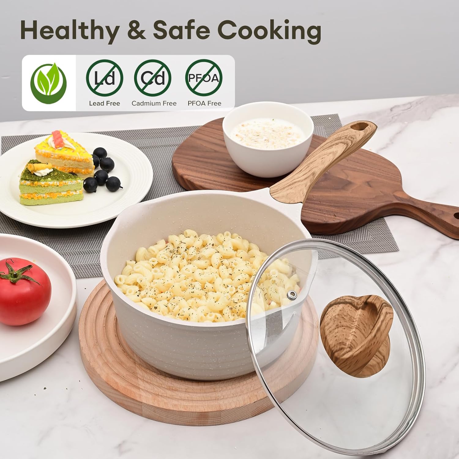 JEETEE 1.5 Quart Saucepan with Lid Nonstick Stone Coating Sauce Pan Milk Pan for Cooking Inudction Pot(Beige) - Culinary Roots