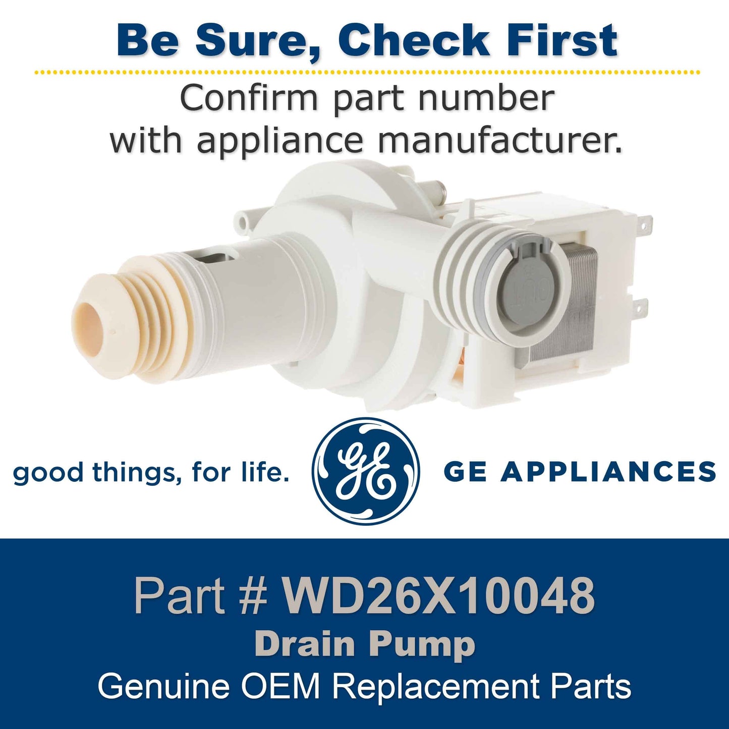 WD26X10048 Genuine OEM Drain Pump Assembly for GE Dishwashers