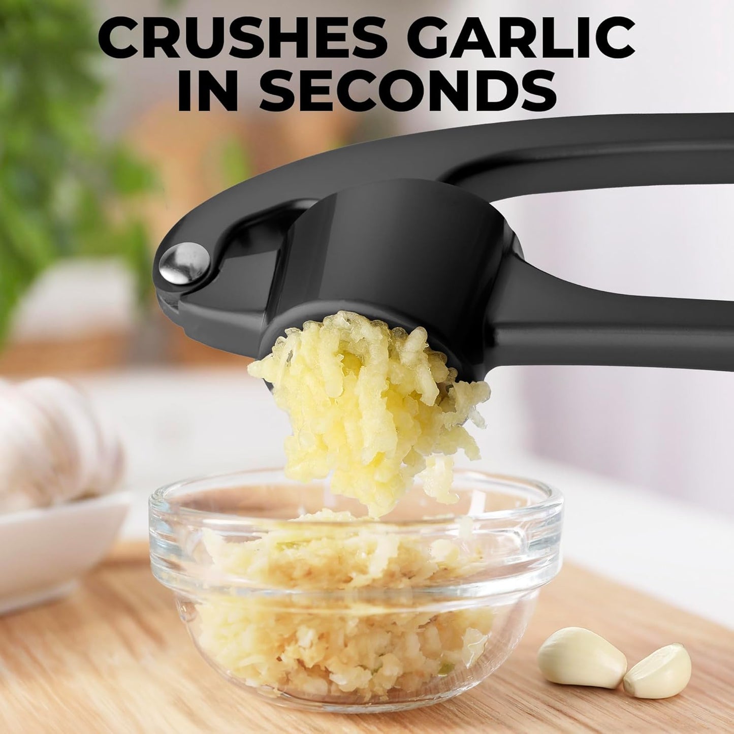 Zulay Kitchen Large Premium Garlic Press Set - Bigger Bowl for Bigger Garlic - Rust Proof & Dishwasher Safe Garlic Mincer Tool - Easy-Squeeze, Easy-Clean Silicone Garlic Peeler & Brush (Dark Gray) - Culinary Roots