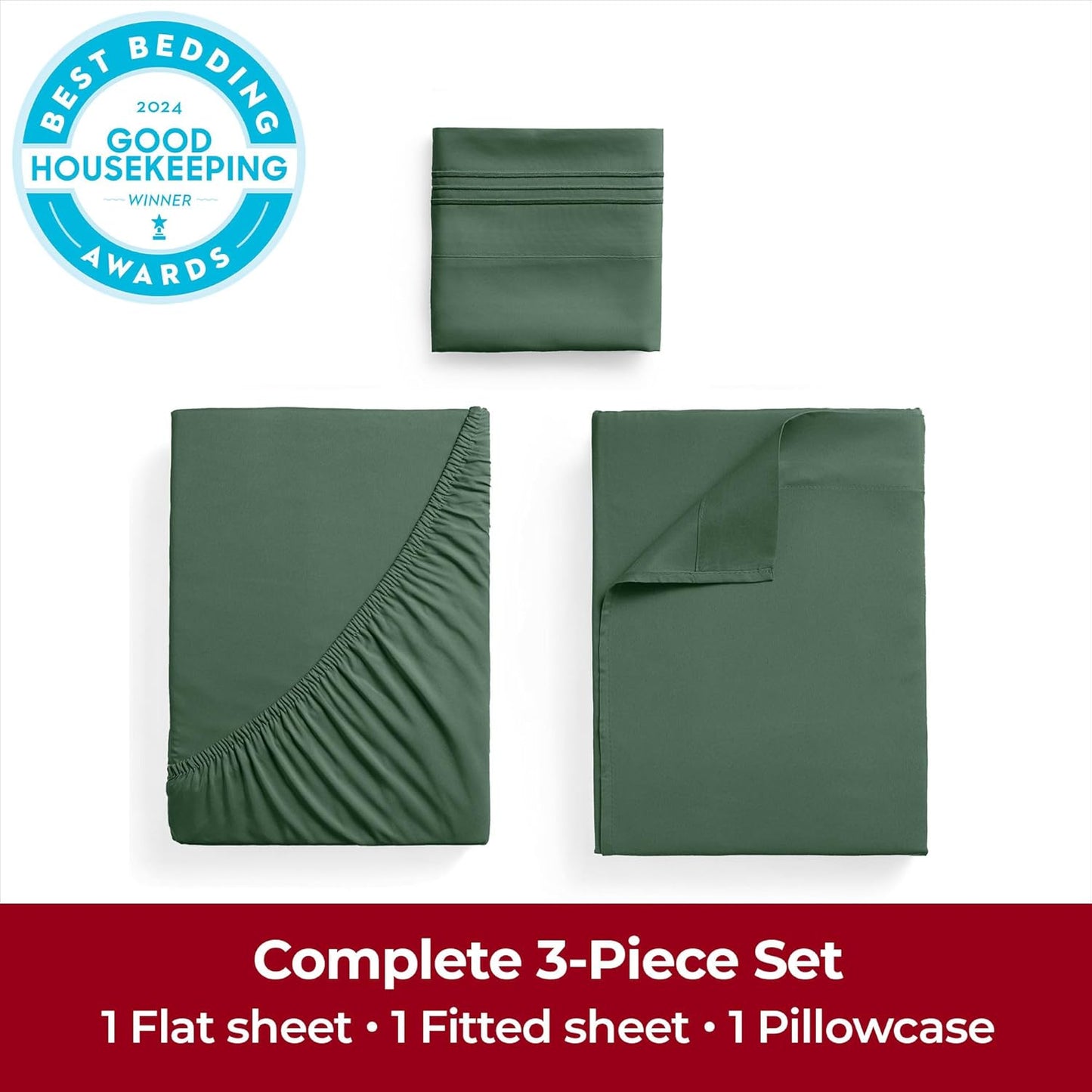 Mellanni Extra Deep Twin Sheets - 3 PC Iconic Collection Bedding - Hotel Luxury, Ultra Soft, Cooling Bed Sheets - Wrinkle, Fade, Stain Resistant (Twin, Emerald Green)