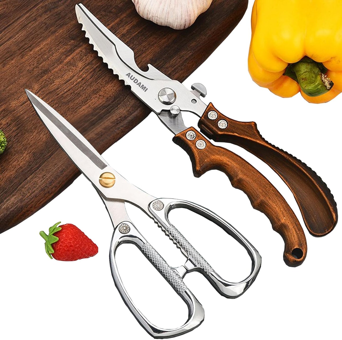 Kitchen scissors 2 Pack,Poultry Shears Heavy Duty Professional Stainless Steel Kitchen Shears,Utility Scissors Food Scissors for Turkey, Meat,Bone,Fish,Chicken,Vegetables,Herbs,BBQ - Culinary Roots