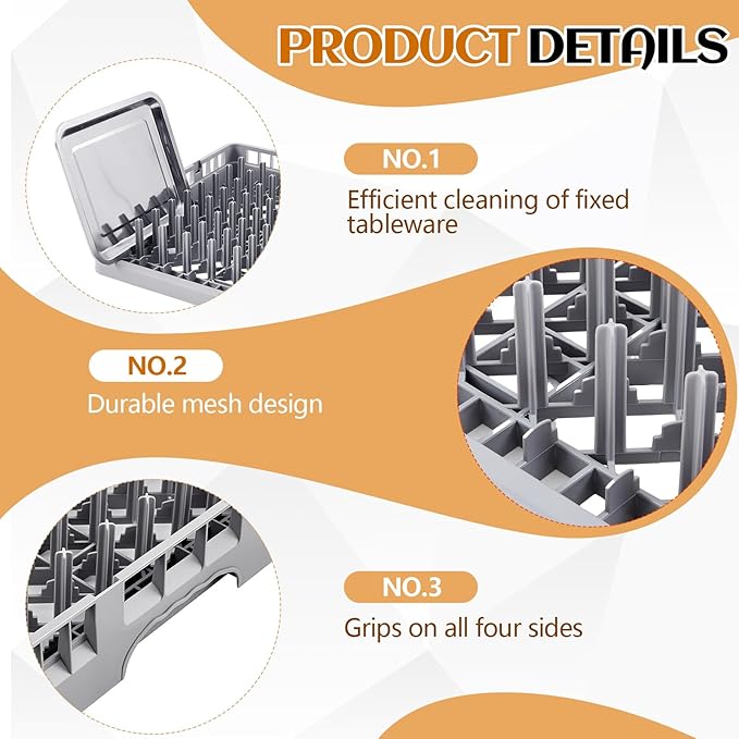 1 Pack Commercial Dishwasher Tray Rack Polypropylene Full Size Flatware Rack for Bowls Plates Knives Forks Cups (Peg Dish Opening,Gray)