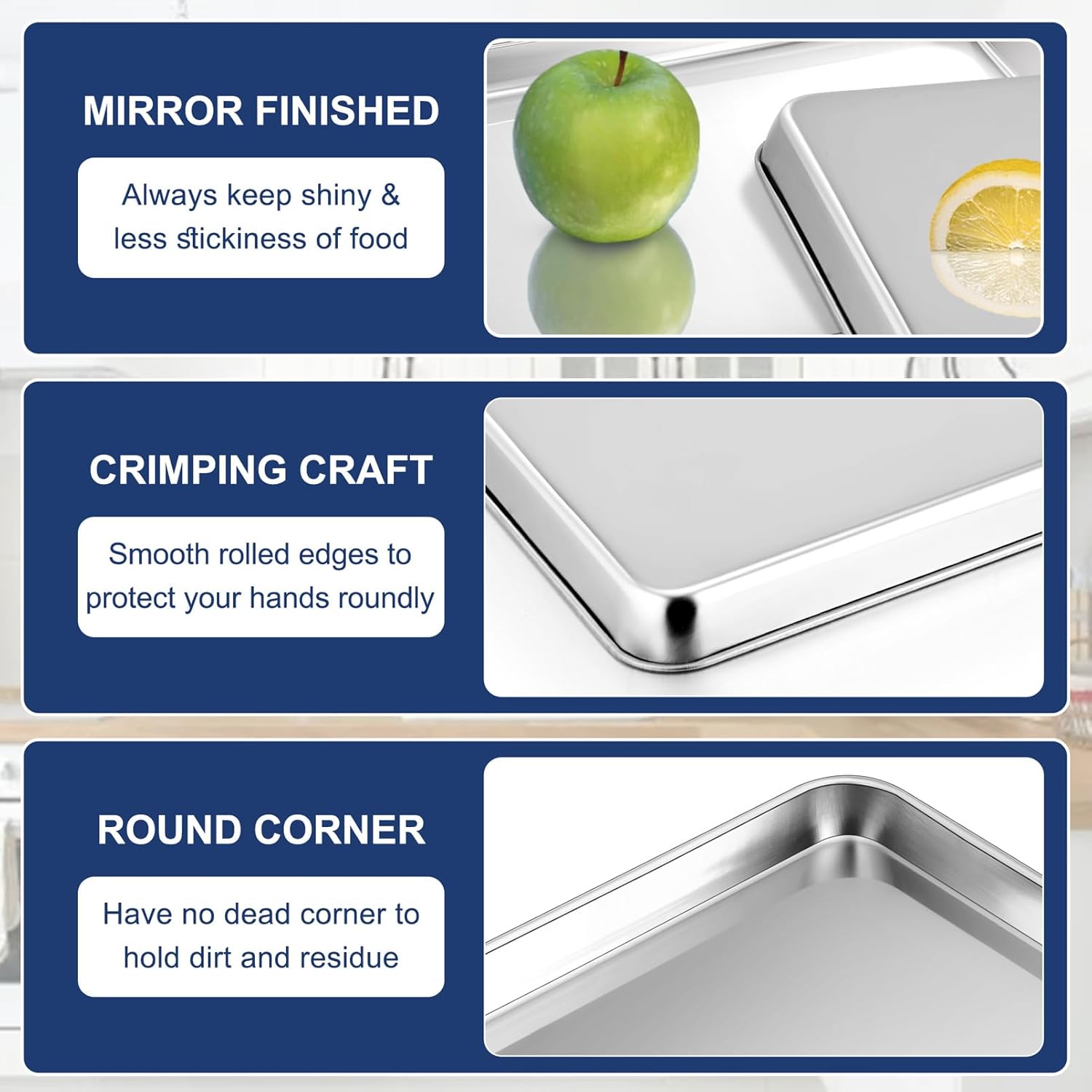 P&P CHEF 12.5 Inch Baking Cookie Sheet, Oven Pan Tray Stainless Steel Sheet Pan for Kitchen, Oven Bakeware for Multi Uses, Shiny Look & Dishwasher Safe, Healthy & Heavy Duty, 2Pcs - Culinary Roots