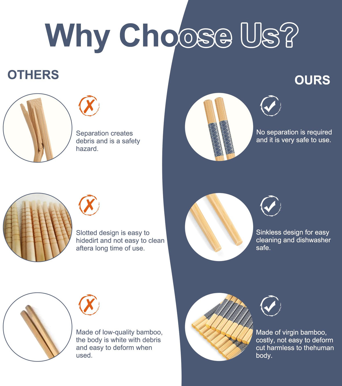 50 Pairs Bamboo Chopsticks Disposable