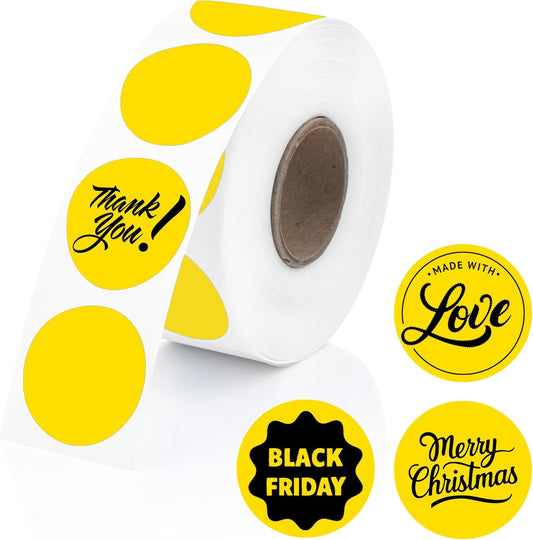 Perco Yellow 1-Inch Perforated Circle Dot Thermal Sticker Labels — 735 Stickers/Roll, Direct Thermal Printer Compatible—with Permanent Adhesive for Color Coding, Garage Sales, Crafts—Made in USA
