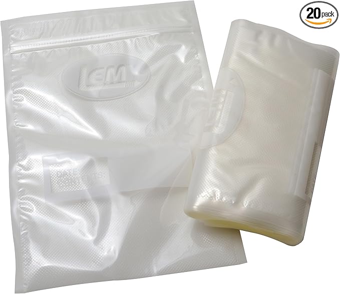 LEM Products Gallon Zipper Top Vacuum Sealer Bags, 11 x 16 Inches, Compatible with Most Major Vacuum Sealer Brands, 20 Count