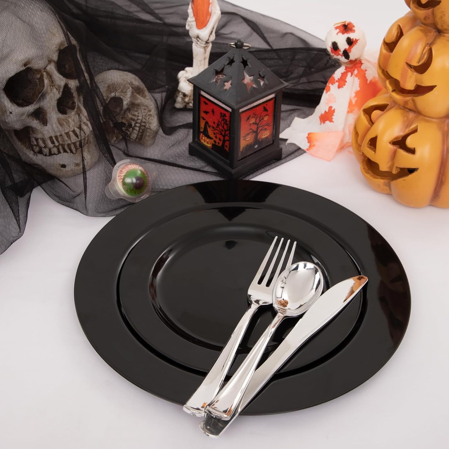 FLOWERCAT 60PCS Black Plastic Plates - Heavy Duty Black Disposable Plates for 30 guests Halloween Party/Wedding/New Year - Include 30PCS 10.25inch Dinner Plates and 30PCS 7.5inch Dessert Plates - Culinary Roots
