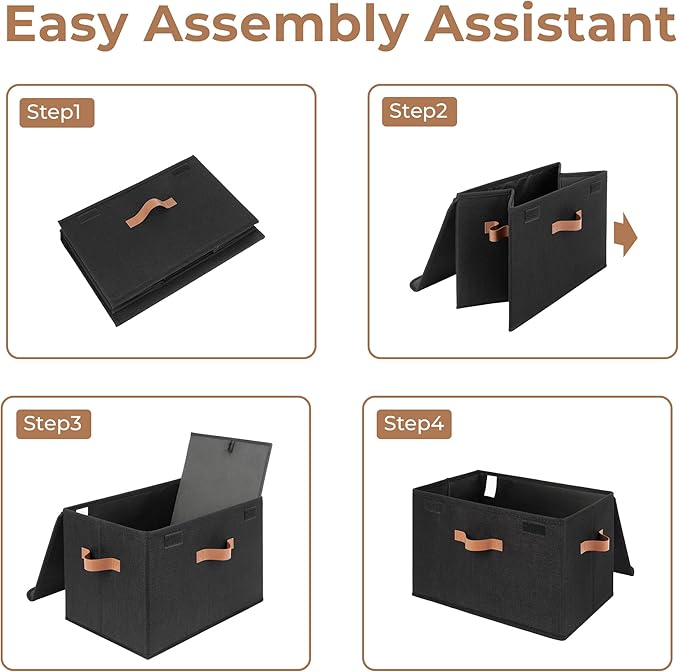 GRANNY SAYS Black Storage Bins with Lids, Decorative Storage Boxes with PU Handles, Linen Closet Organizer, Storage Baskets for Shelves, Fabric Storage Bins for Clothes, Extra Large