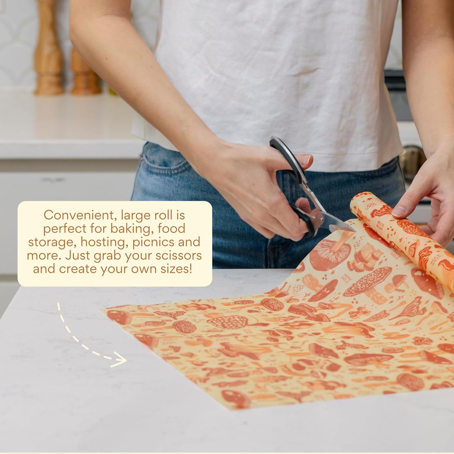 Bee's Wrap Beeswax Wraps for Food - Mushroom Magic Cut to Size 14x52" Wax Paper Roll - Made in USA Reusable Waxed Paper & Bowl Covers - Organic Eco-Friendly Alternative to Aluminum Foil & Plastic Wrap