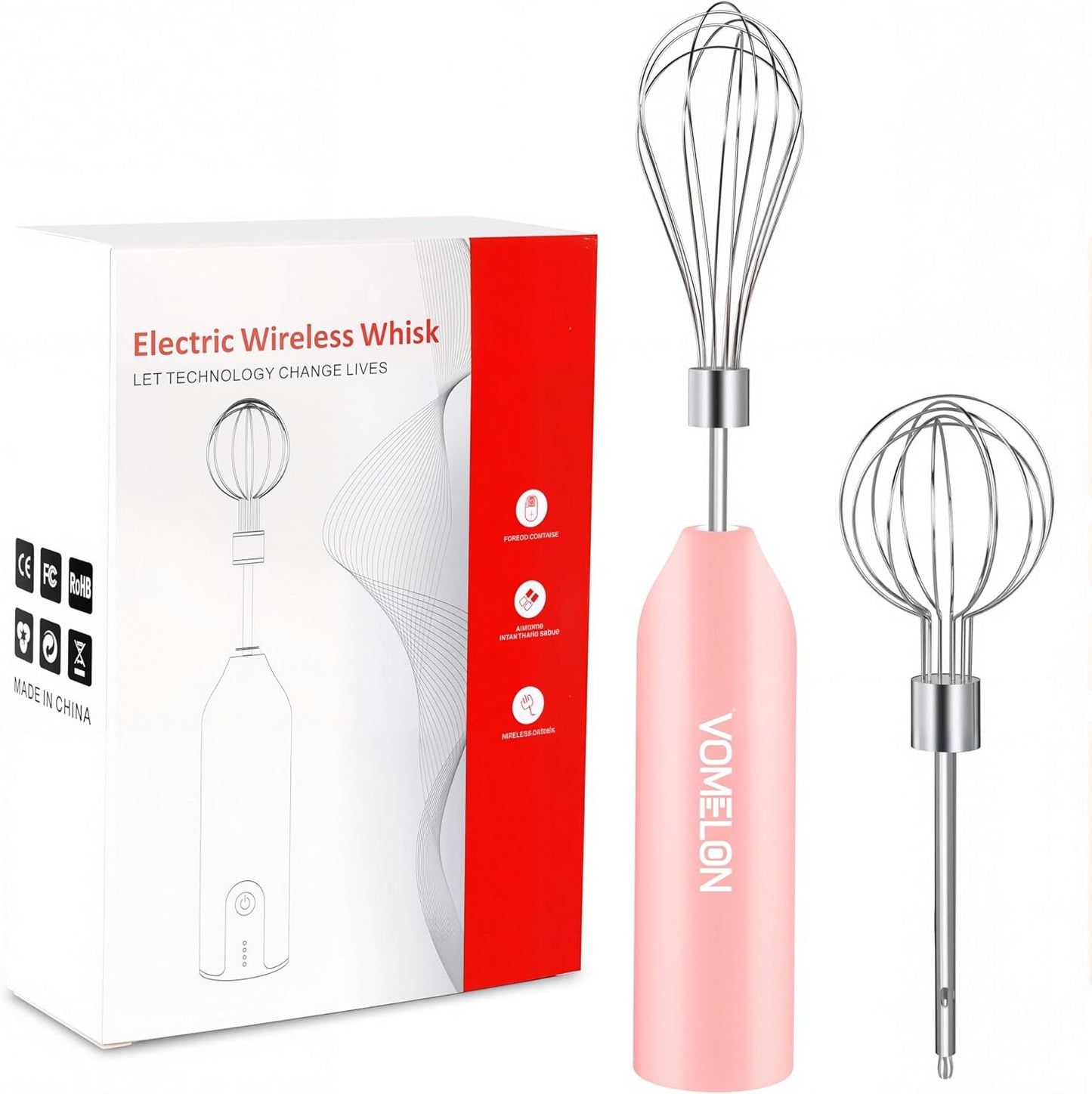 Electric Egg Beater Whisk, USB Charging Mixer, Three-Speed Adjustment, Suitable for Whisking Eggs, Cream, Sauce, Jam Supplements and More, Pink - Culinary Roots
