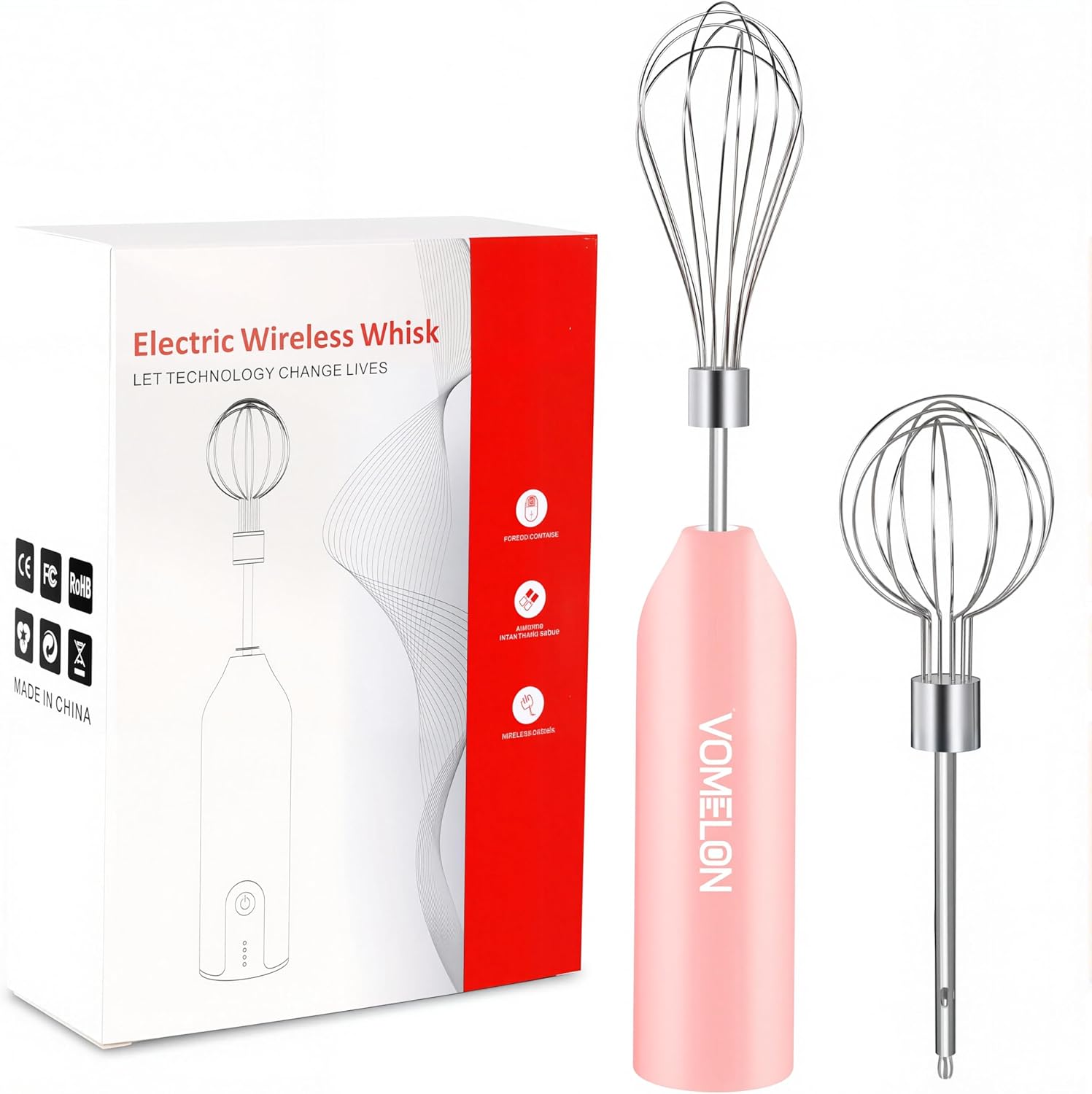 Electric Egg Beater Whisk, USB Charging Mixer, Three-Speed Adjustment, Suitable for Whisking Eggs, Cream, Sauce, Jam Supplements and More, Pink - Culinary Roots