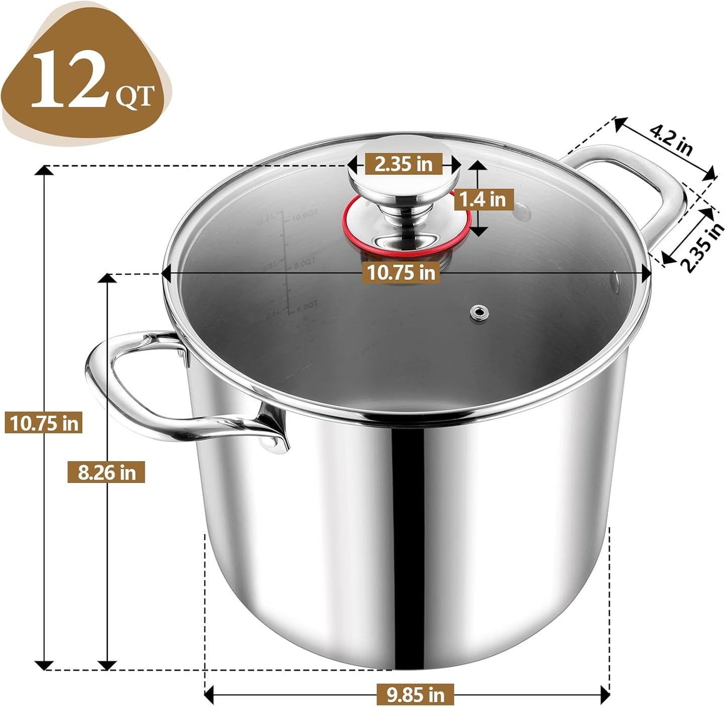 P&P CHEF 12 Quart Tri-Ply Stainless Steel Stockpot, Stock Pot with Visible Lid for Soup Pasta Vegetable, Induction Cooking Pot for All Stoves, Sturdy & Double Handle, Dishwasher Safe - Culinary Roots