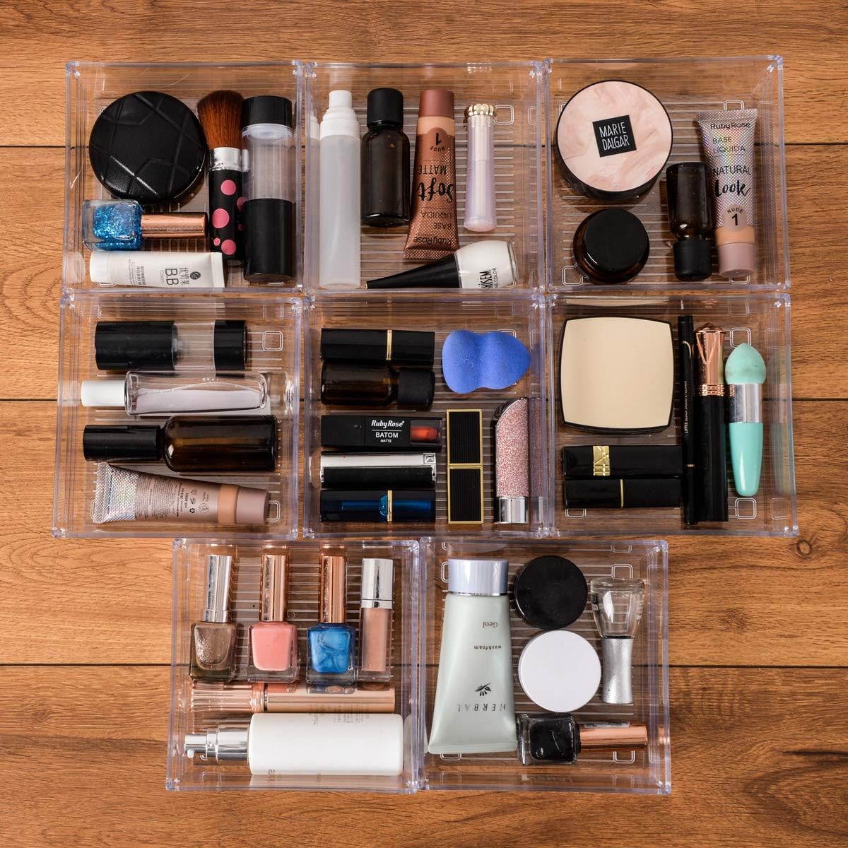 Backerysupply Clear Plastic Drawer Organizer Tray for Vanity Cabinet (6"×6"×2"，Set of 8),Storage Tray for Makeup, Kitchen Utensils, Jewelries, and Gadgets…