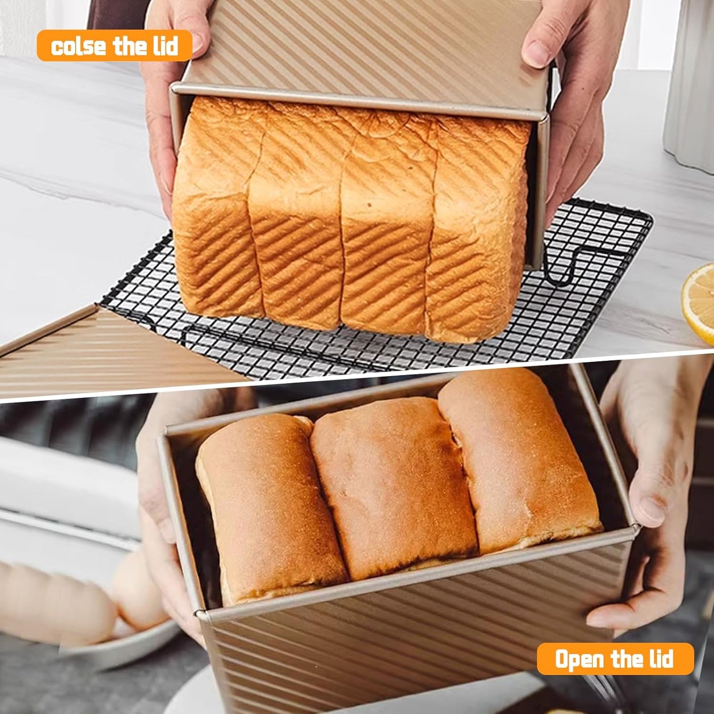 2 Pack Pullman Loaf Pan with Lid, 1 lb/0.5 lb Dough Capacity, Carbon Steel Corrugated, Non-Stick Sandwich Bread Loaf Pan with Lid - Culinary Roots
