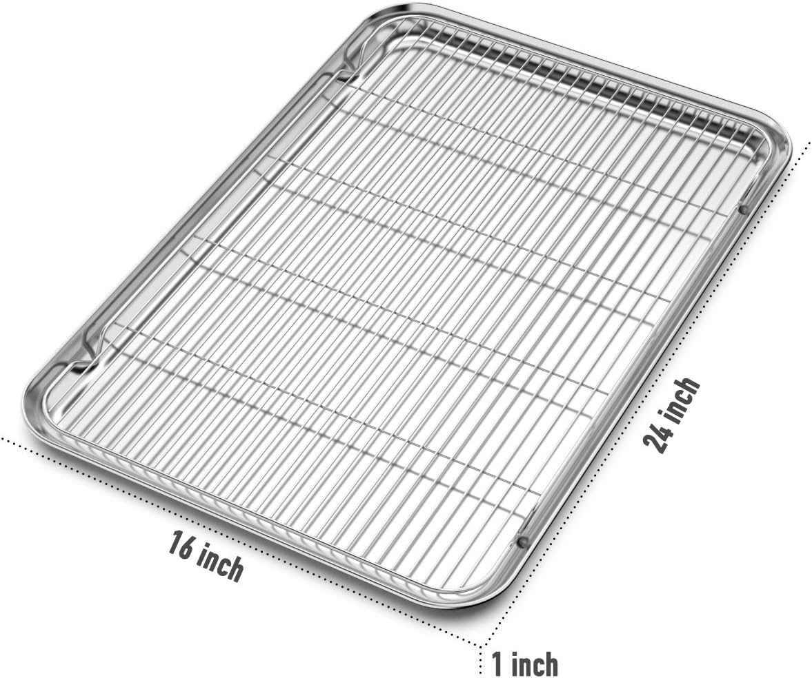 Large Set Baking Sheet and Cooling Rack Set, Bastwe 24L x 16W x 1H inch Professional Bakeware, Healthy & Nontoxic & Rustproof & Easy Clean - Culinary Roots